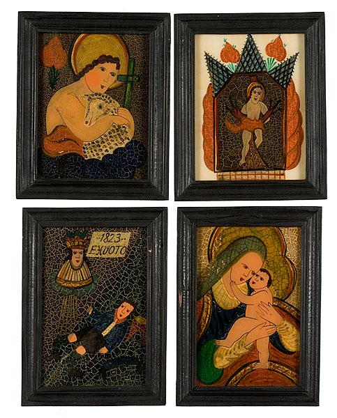 Appraisal: FOUR EASTERN-EUROPEAN ICONS REVERSE-PAINTED ON GLASS th century one dated