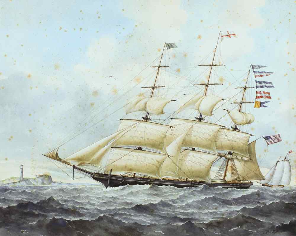 Appraisal: WELLS Peter American TH C Clipper Ship off the Lighthouse