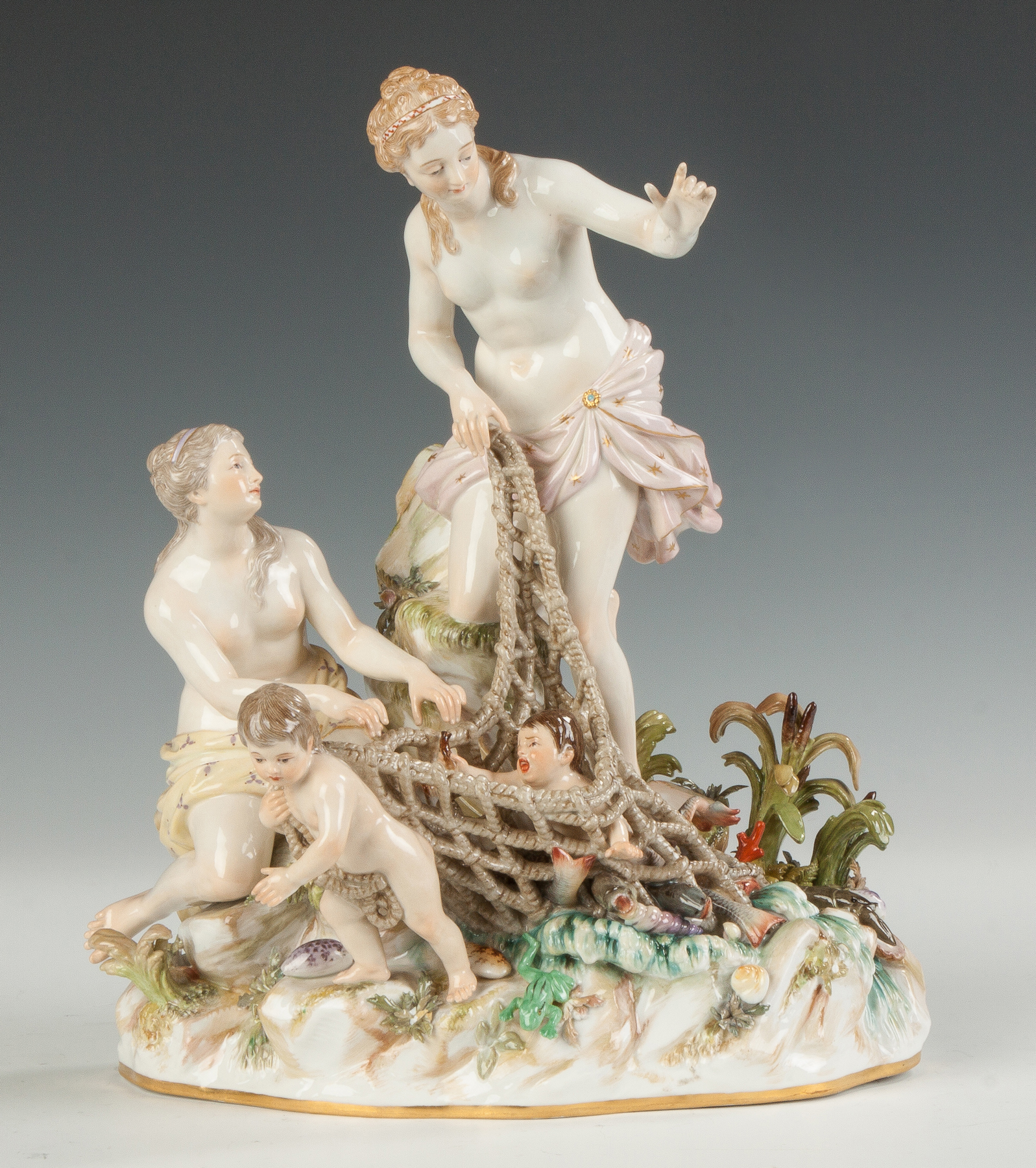 Appraisal: Meissen Porcelain Figural Group Aquatic Motif th century Numbered G