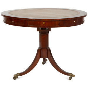 Appraisal: A Regency Style Mahogany Center Table with Inset Brown Leather