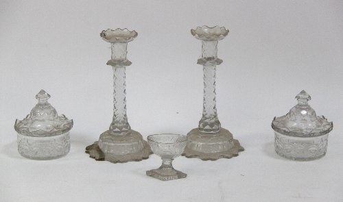 Appraisal: A pair of Georgian cut glass candlesticks a Georgian glass