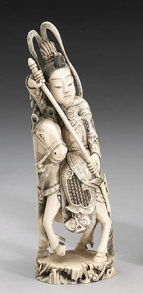 Appraisal: A ivory carving of a warrior on horseback th Century