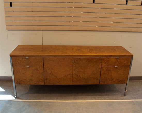 Appraisal: Burl Wood and Polished Chrome Credenza unmarked most likely designed