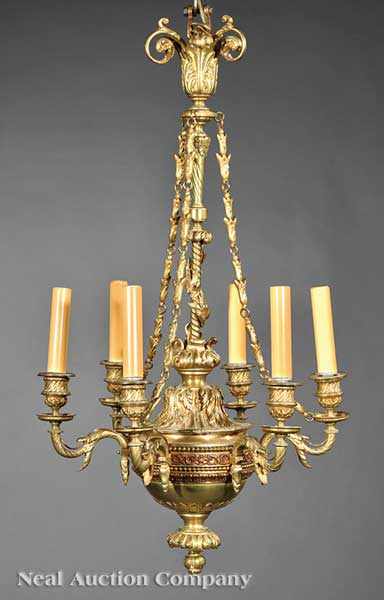 Appraisal: An Antique French Gilt Bronze Six-Light Chandelier c in the