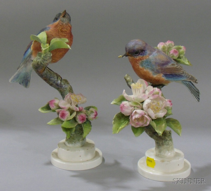 Appraisal: Pair of Royal Worcester Dorothy Doughty Hand-painted Bisque Bluebird Figurals