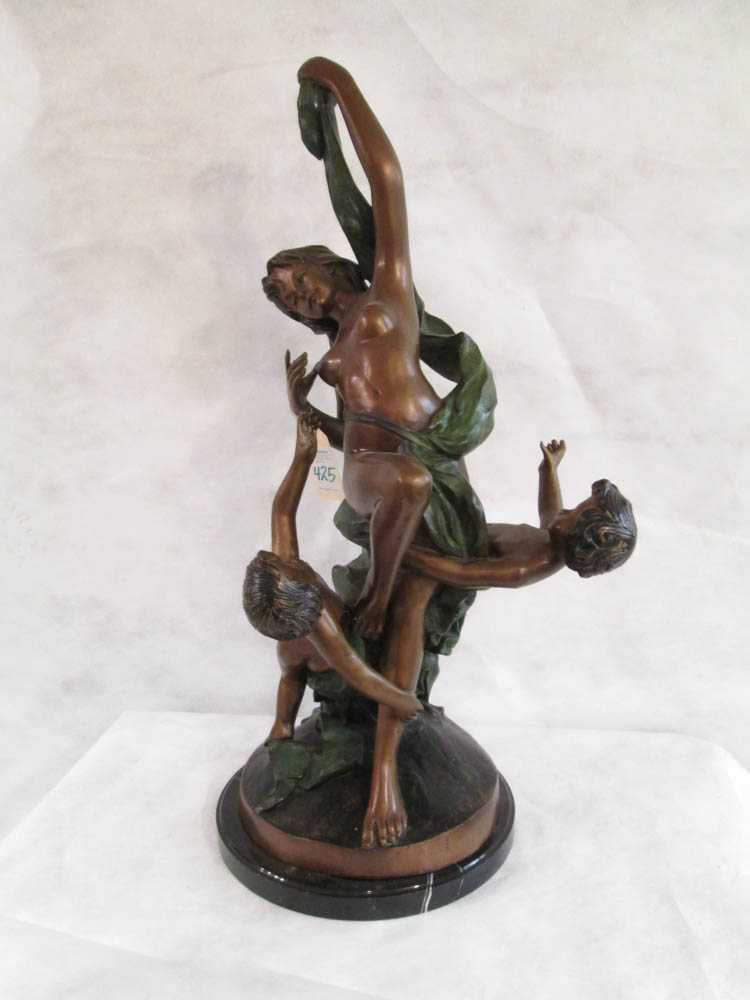 Appraisal: PATINATED AND POLYCHROMED BRONZE FIGURAL GROUP after the works of