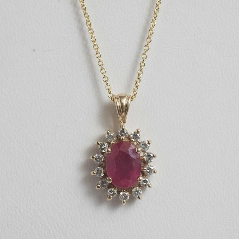 Appraisal: Composite Ruby k Necklace Lead glass filled composite ruby surrounded