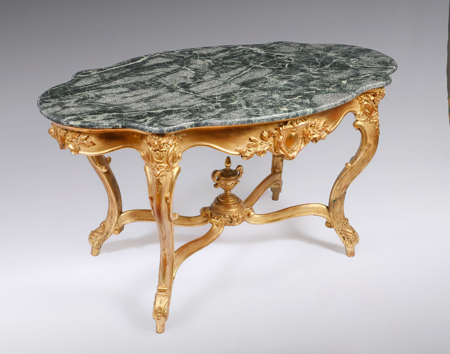 Appraisal: FRENCH CARVED GILT WOOD MARBLE TOP PARLOR TABLE Early French