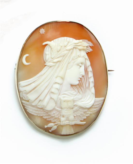 Appraisal: ATHENA SHELL CAMEO Nineteenth century unmarked Shell cameo with profile