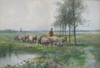 Appraisal: Hugo Melville Fisher American - Landscape with Sheep and Windmill