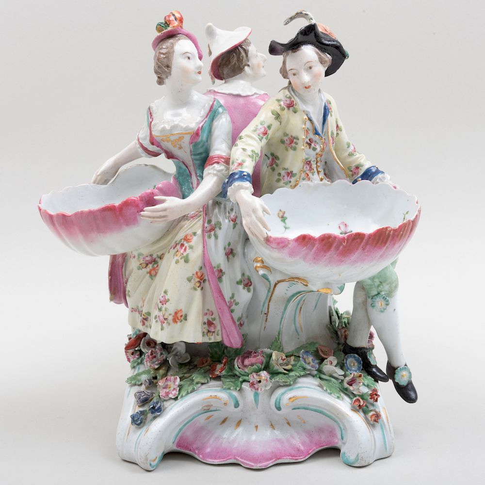 Appraisal: English Porcelain Figural Sweetmeat Dish Probably Derby in high Condition