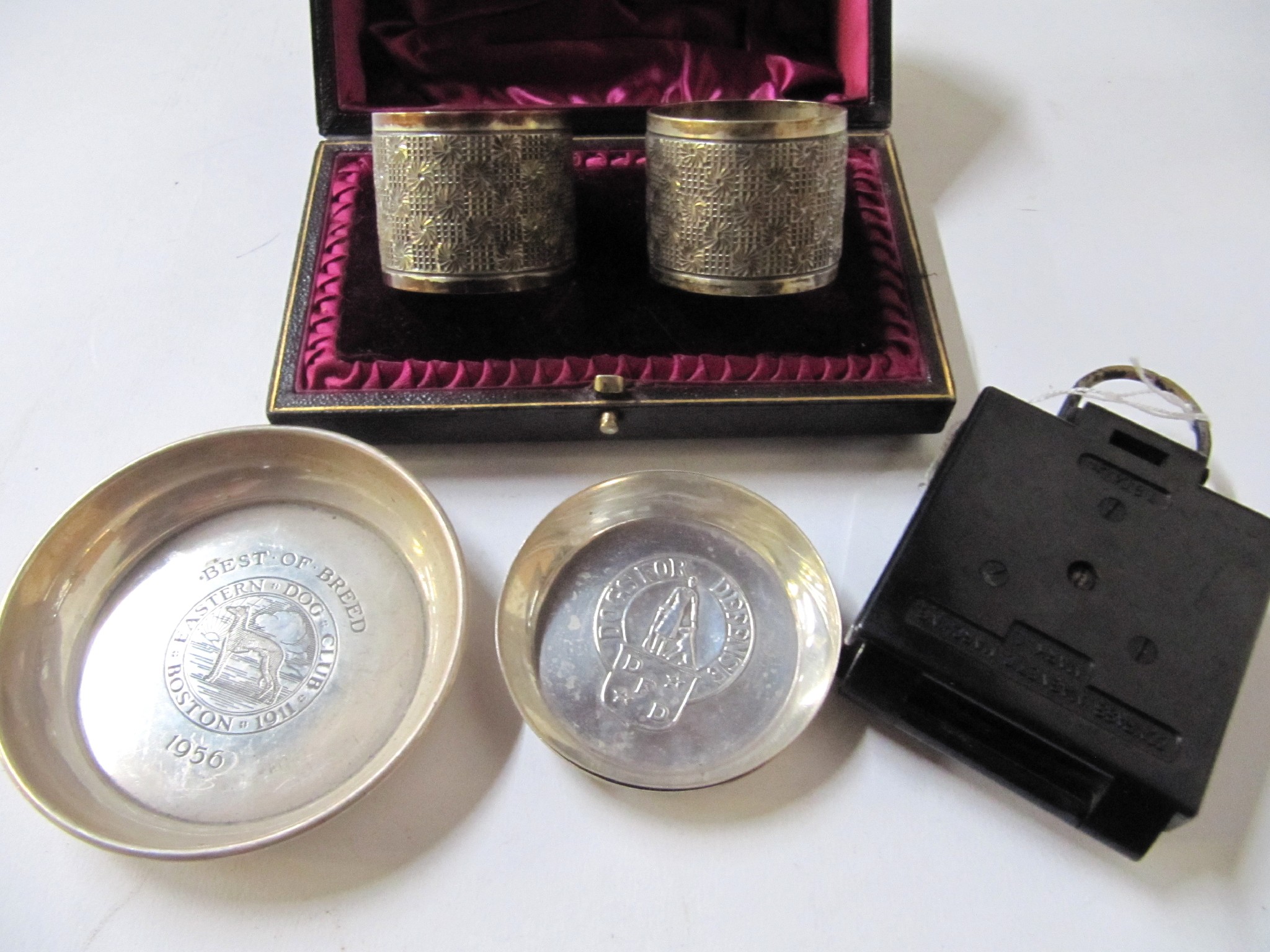 Appraisal: A lot comprising a military compass three sterling silver dishes