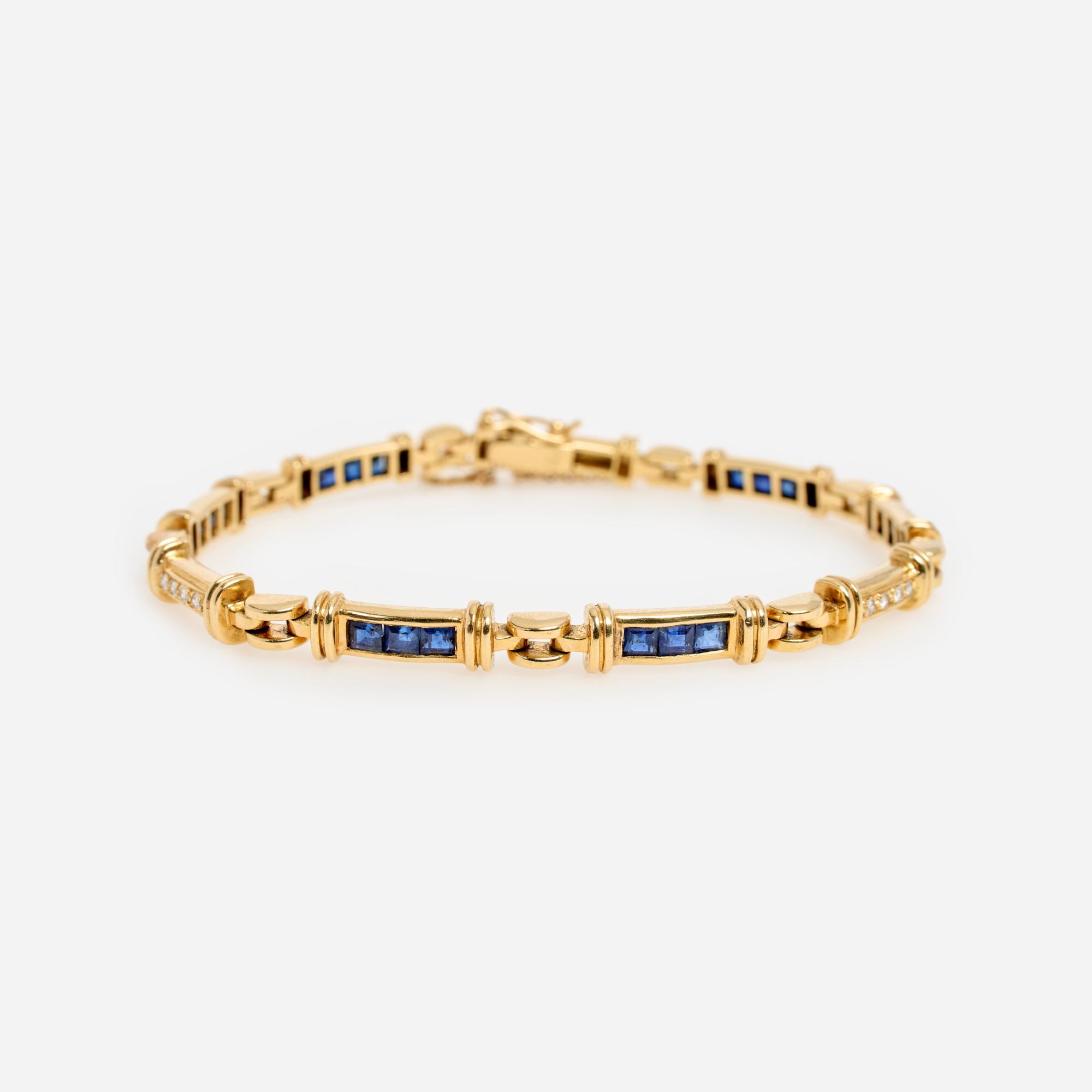 Appraisal: SAPPHIRE DIAMOND BAR LINK BRACELET IN K A k yellow