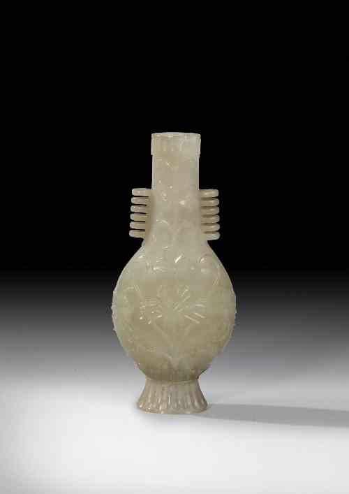 Appraisal: A 'Mogul' style celadon jade carved 'pilgrims flask' vase carved