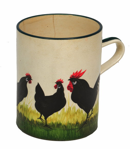 Appraisal: A WEMYSS POTTERY TANKARD decorated with a group of chickens