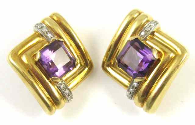 Appraisal: AMETHYST AND FOURTEEN KARAT GOLD EARRINGS each D Berretti signed