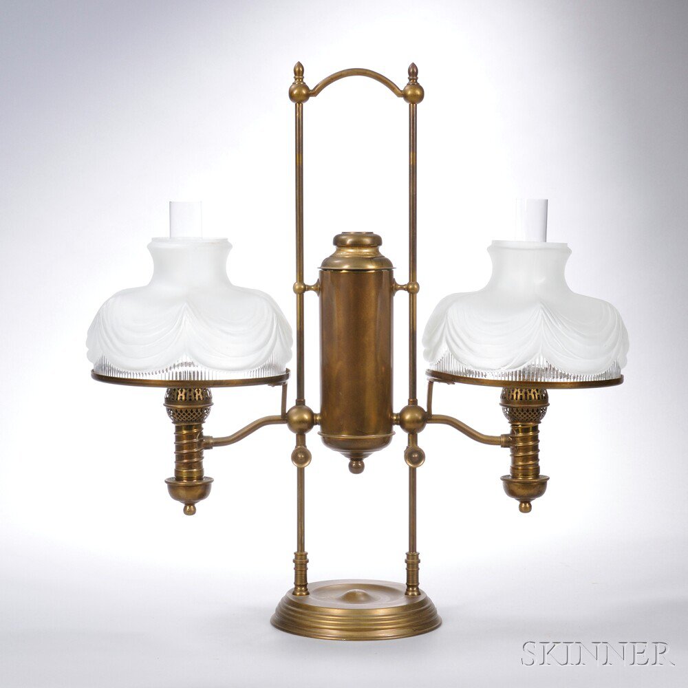 Appraisal: Manhattan Brass Co Double Student Lamp late th century with