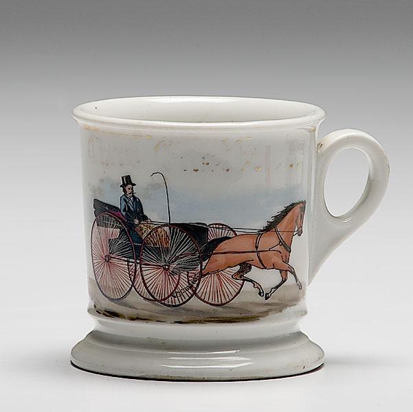 Appraisal: BUGGY DRIVER'S OCCUPATIONAL SHAVING MUG porcelain with polychrome painted scene