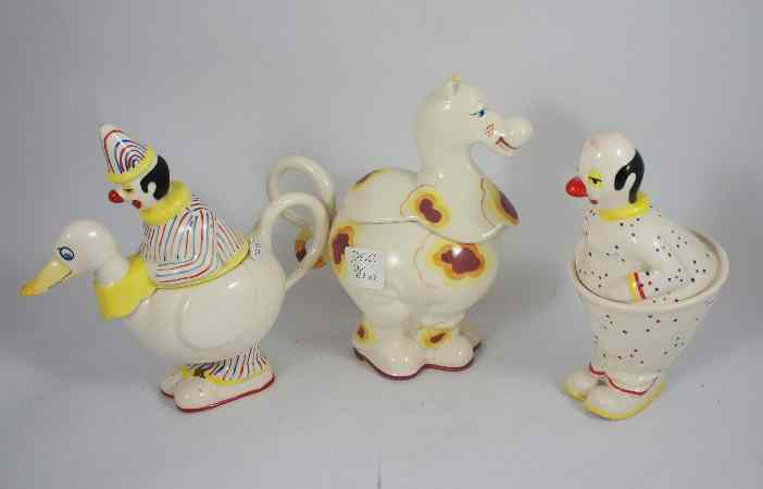 Appraisal: A Pottery Pantomine Horse Clown Preserve and Clown Duck Creamer