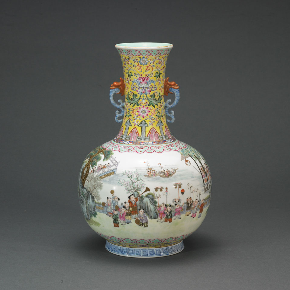 Appraisal: Painted Porcelain Baluster Vase finely worked with myriad boys merrymaking