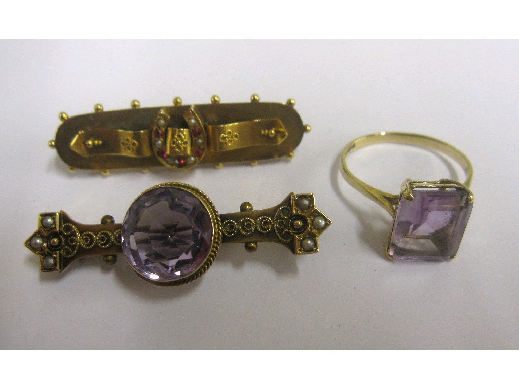 Appraisal: Lot comprising ct gold amethyst single stone ring and two