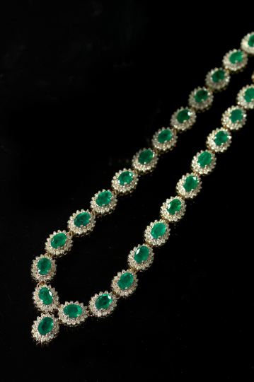 Appraisal: Lady's Fourteen-Karat Yellow Gold Emerald and Diamond Flexible Necklace composed