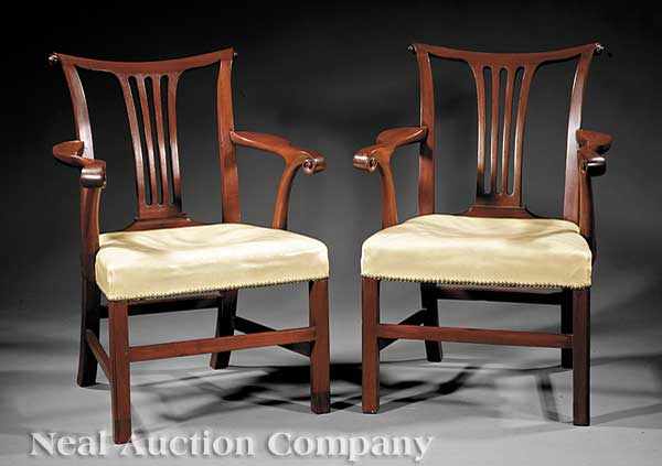 Appraisal: A Pair of Antique George III-Style Carved Mahogany Armchairs each