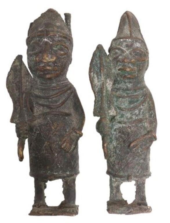 Appraisal: lot of African patinated bronze sculptures Warrior Figures the Benin