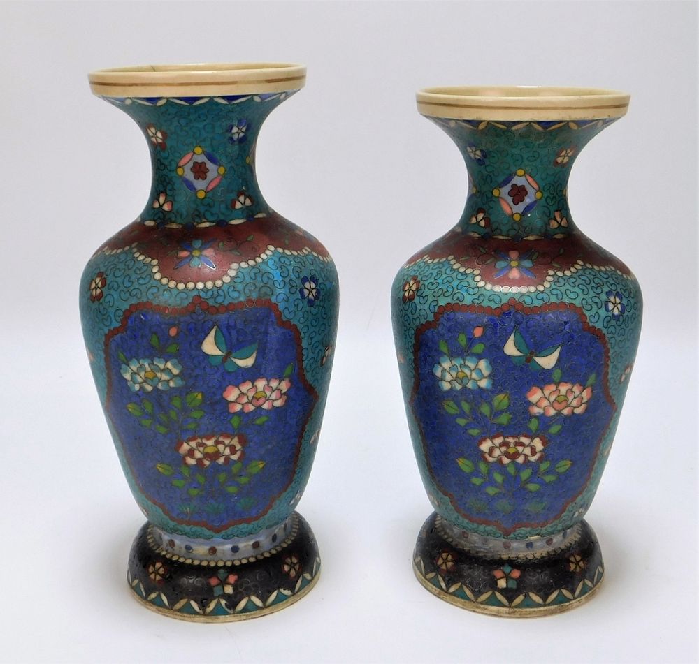 Appraisal: PR Japanese Cloisonne Floral Baluster Vases Japan Early th Century