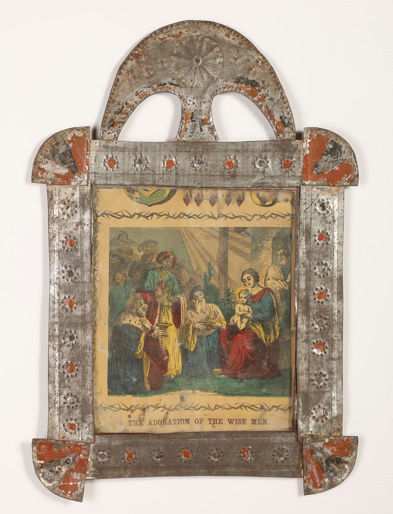 Appraisal: Two Tin Frames with Devotional Prints Attributed to Valencia Red