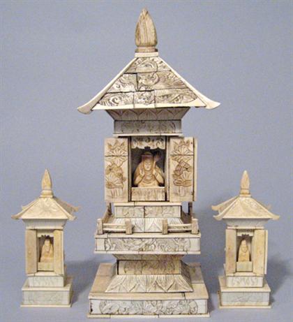 Appraisal: Three piece ivory shrines early th century Including a pair