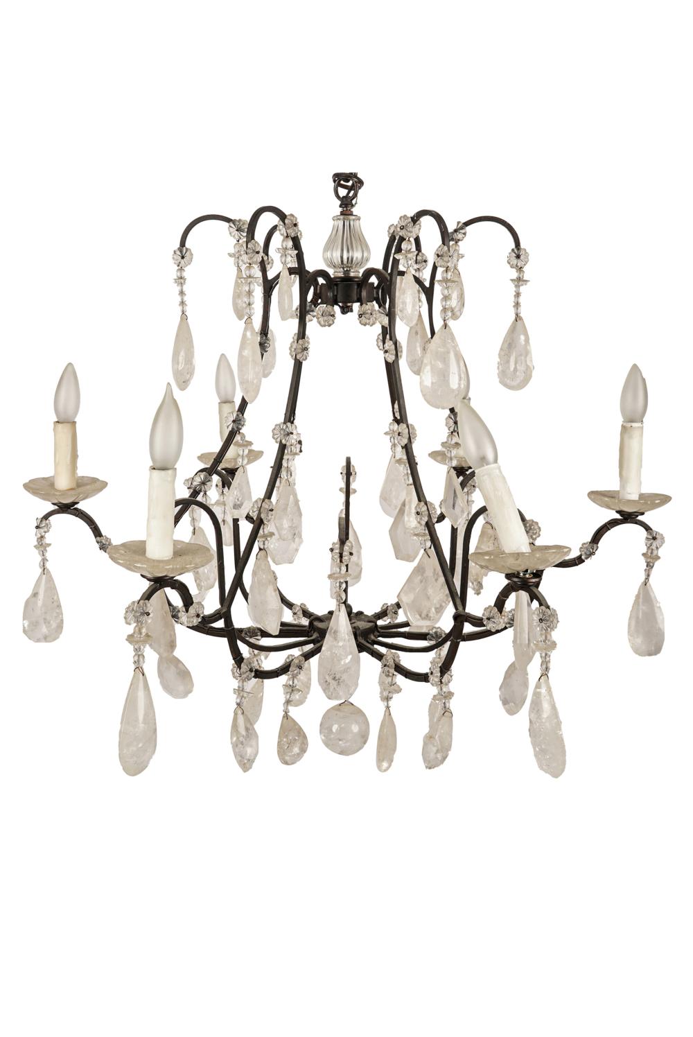 Appraisal: IRON ROCK CRYSTAL FIXTUREsix arm fixture with rock crystal drops