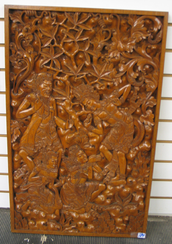 Appraisal: A BALINESE MAHOGANY WOOD CARVING depicting four stylized figures in