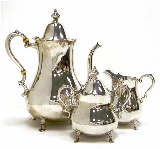 Appraisal: Cartier th C Rococo-style three-piece sterling tea set with paw