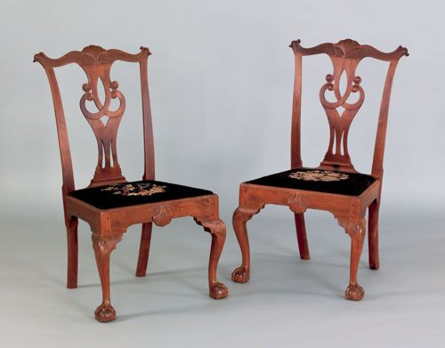 Appraisal: Pair of Delaware Valley Chippendale walnut dining chairs ca each