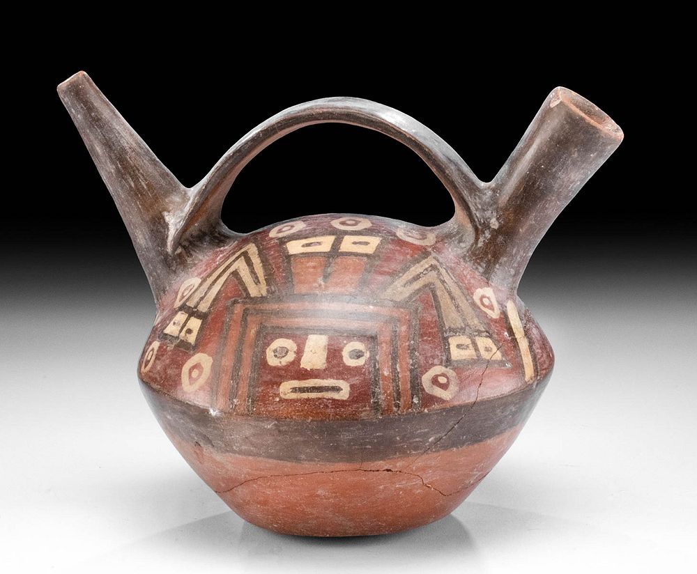 Appraisal: Tiahuanaco Polychrome Double Spouted Vessel Pre-Columbian Bolivia Tiahuanaco Tiwanaku culture