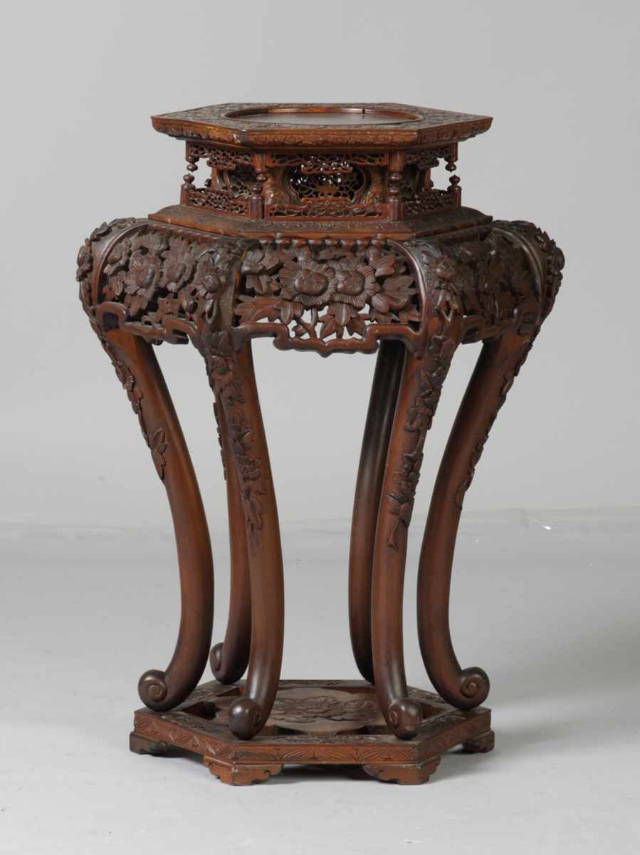 Appraisal: Carved Chinese Hardwood Stand th Cent Condition Nice old patina