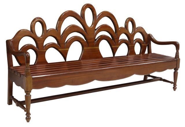 Appraisal: Colonial style solid mahogany bench Trinidad th c carved back