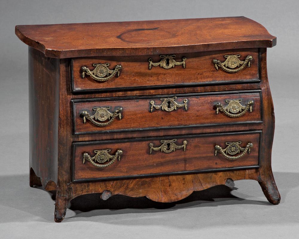 Appraisal: Antique Louis XV-Style Carved Mahogany Apprentice Bombe Commode th c