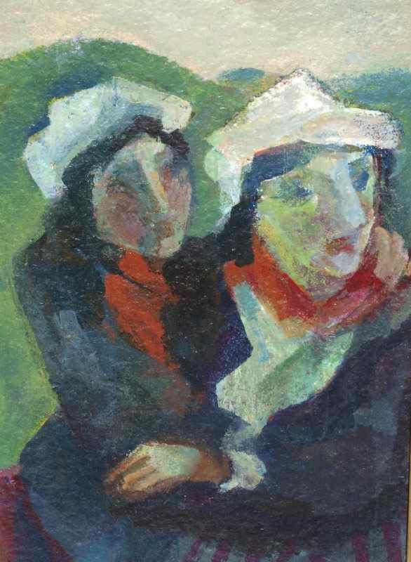 Appraisal: TRUESDELL Edith American - ''Two Women Outdoors'' Oil Masonite ''