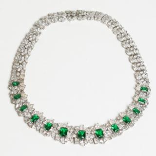 Appraisal: Costume Diamond Emerald Paste Choker Necklace Backed with silver-tone metal