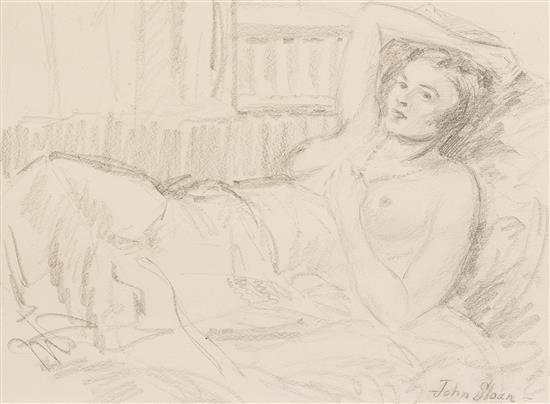 Appraisal: Sale Lot John Sloan American - Reclining Nude with Necklace