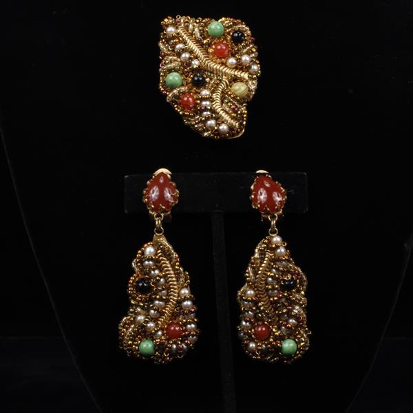 Appraisal: Ornella Italy vintage glass beaded pin brooch and drop earrings