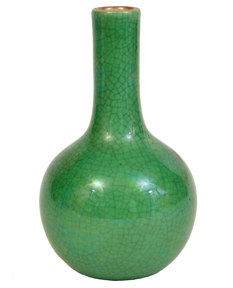 Appraisal: Chinese Apple Green Monochrome Crackle Vase Chinese apple green monochrome