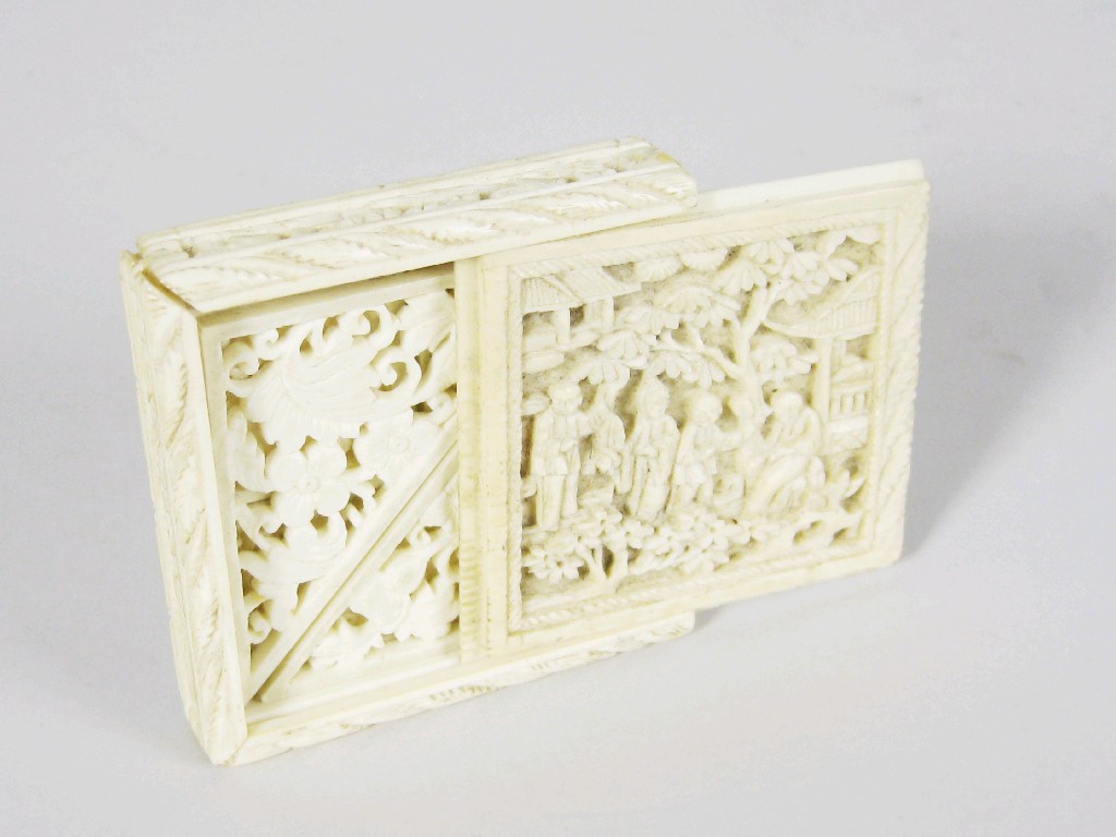 Appraisal: A th Century Oriental ivory square Box carved figures in