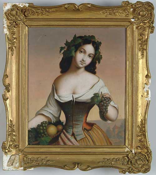 Appraisal: UNSIGNED European th Century THE GRAPE GIRL Oil on tin