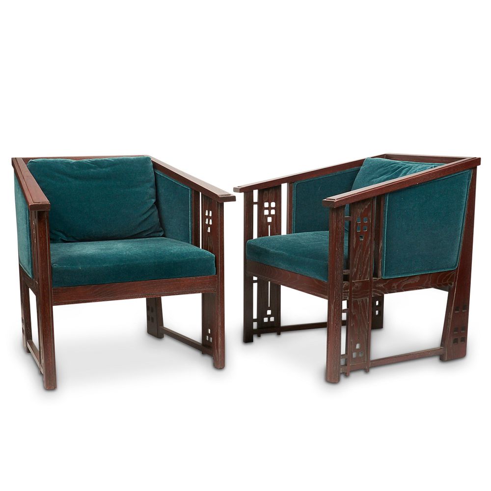 Appraisal: Pair of Arts Crafts Mission Arm Chairs After Charles Rennie