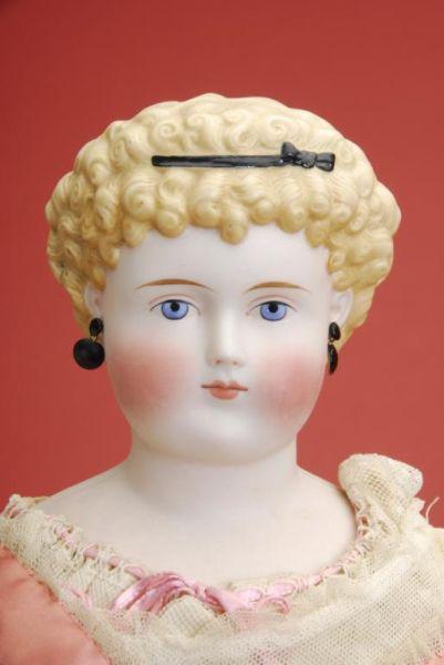 Appraisal: Parian Lady with Pierced Ears Germany ca untinted bisque shoulder