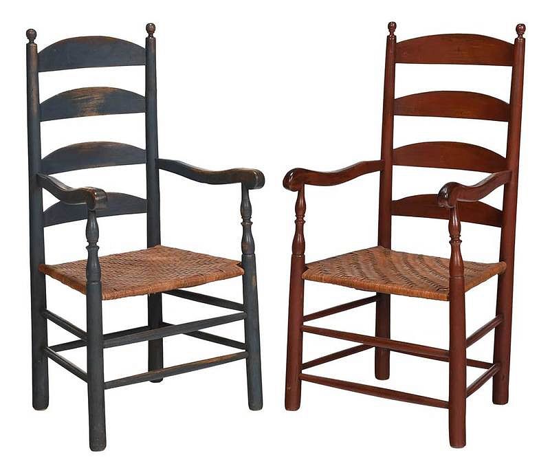 Appraisal: Two Similar Southern Painted Ladderback Armchairs th century attributed to