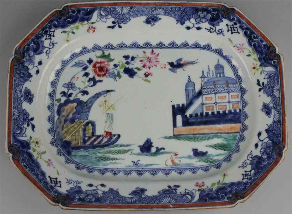 Appraisal: CHINESE EXPORT SALVER-SHAPED PLATTER QIANLONG the cut-cornered rectangular platter centered